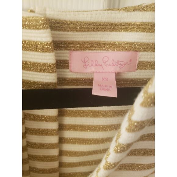 Lilly Pulitzer Brielle Gold and Cream Striped Stretch Shift Dress Size XS - Picture 4 of 7